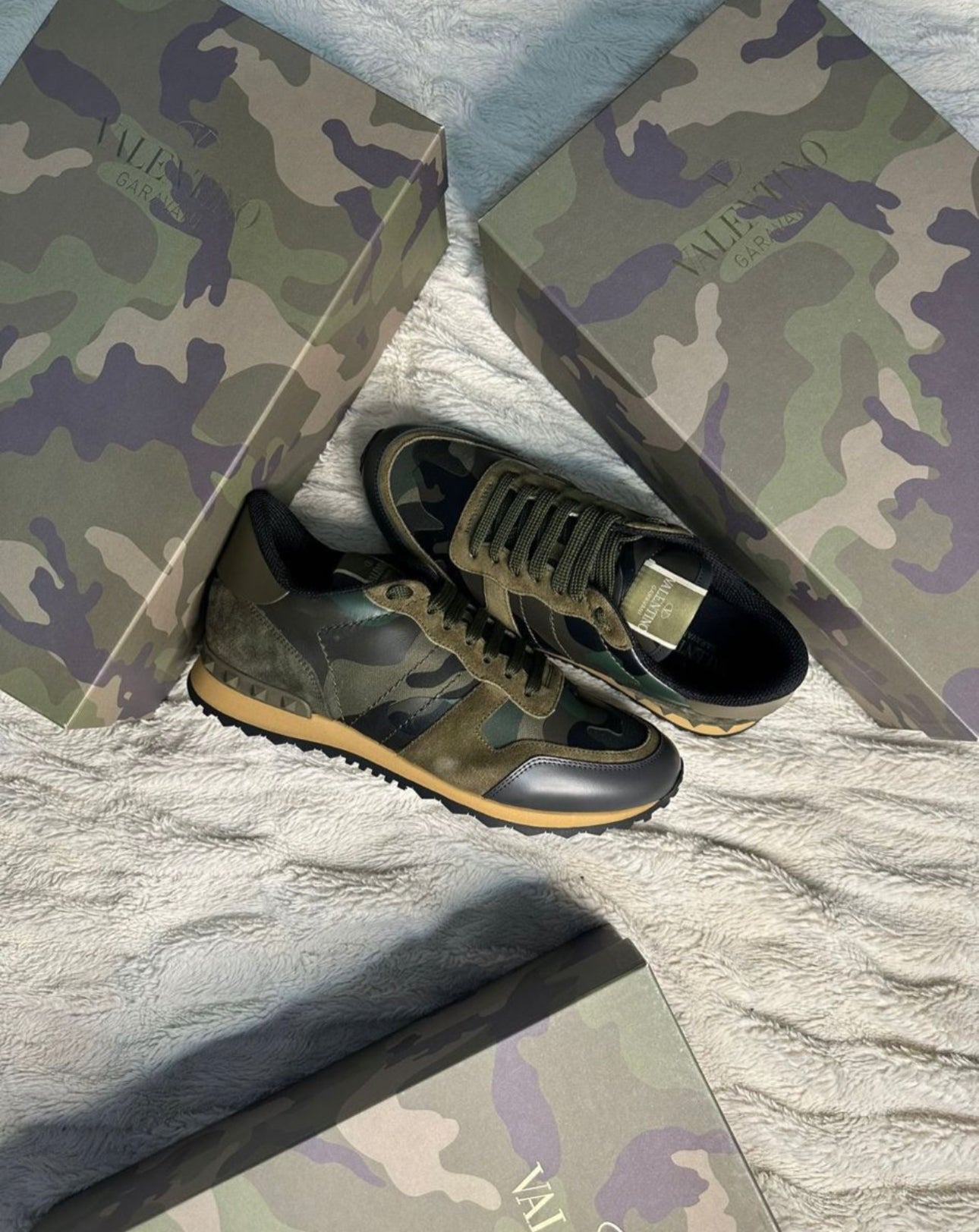 Valentino Garvani Rockrunner camouflage-print leather and suede low-top trainers