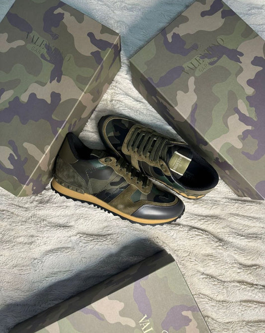 Valentino Garvani Rockrunner camouflage-print leather and suede low-top trainers