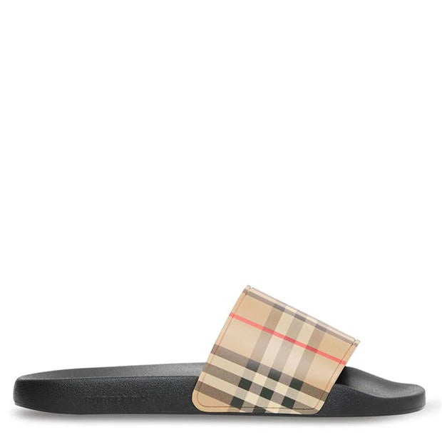 Burberry Check Print Sliders Archive Beige